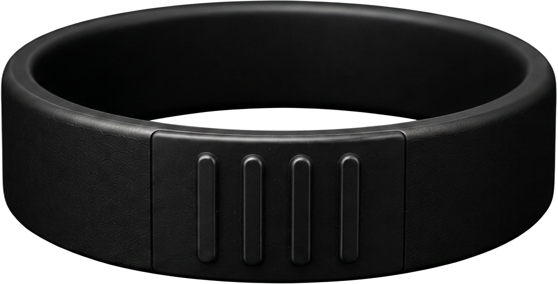 Matte black Reset Ring with four gold bars, floating product shot
